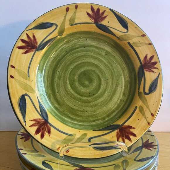 Vtg Hand Painted Pier 1 "Elizabeth" Set of 4 Salad Dessert Plates 8" Floral Gift - Picture 1 of 4